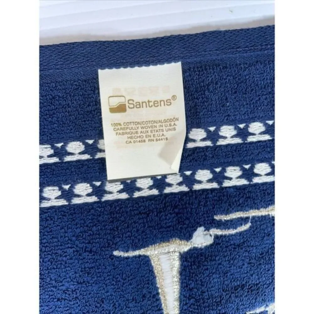 Vtg. Santens Christmas Embroidered Silver Tree‎ Blue Towel NWOT 45